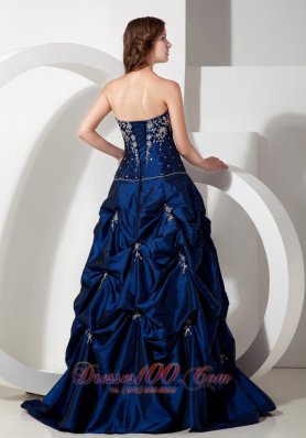 A-line Taffeta Pick Ups Appliques Prom Dress Beading