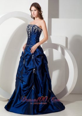 A-line Taffeta Pick Ups Appliques Prom Dress Beading