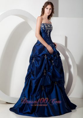 A-line Taffeta Pick Ups Appliques Prom Dress Beading