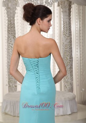 Light Blue Prom Dress Ruching Beaded Bust Side Slit