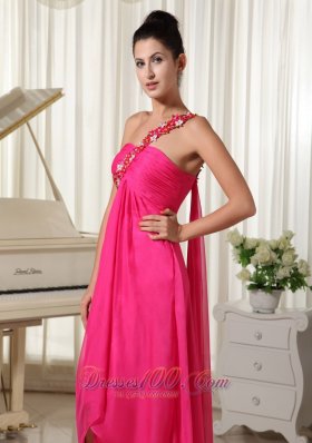 Appliques One Shoulder Hi Lo Drapping Fabric Prom Dress