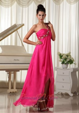 Appliques One Shoulder Hi Lo Drapping Fabric Prom Dress