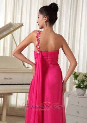 Appliques One Shoulder Hi Lo Drapping Fabric Prom Dress