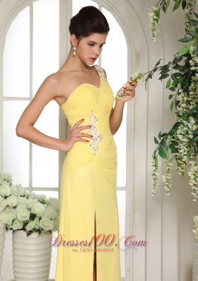 One Shoulder with Applique High Slit Prom Dress