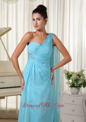 Ruched One Shoulder High Slit Prom Dress Aqua