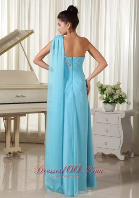 Ruched One Shoulder High Slit Prom Dress Aqua