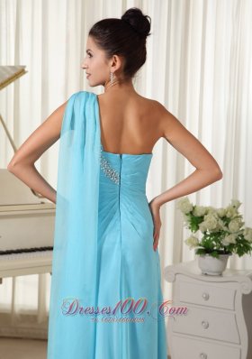 Ruched One Shoulder High Slit Prom Dress Aqua