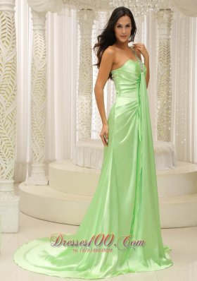 Beaded One Shoulder Prom Dress Drapping Fabric Front