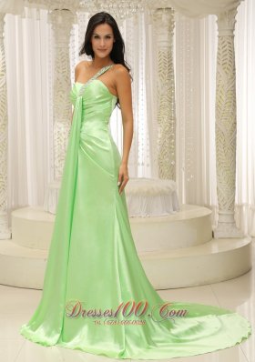 Beaded One Shoulder Prom Dress Drapping Fabric Front