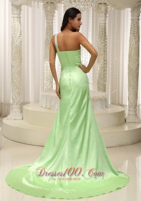 Beaded One Shoulder Prom Dress Drapping Fabric Front