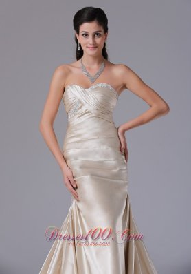 Ruched Bust Prom Dress Satin Mermaid With Train