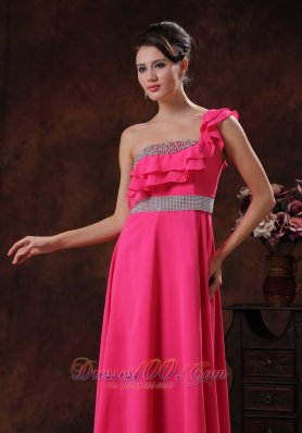 Flounced One Shoulder Beaded Long Prom Dress