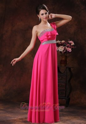 Flounced One Shoulder Beaded Long Prom Dress