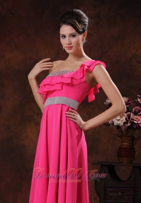 Flounced One Shoulder Beaded Long Prom Dress