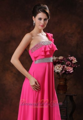 Flounced One Shoulder Beaded Long Prom Dress