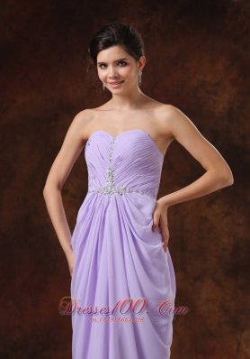 Beading Lilac Empire Prom Dress With Drapping Fabric