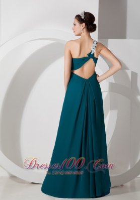 One Shoulder Crossed Bust White Appliques Slit Green