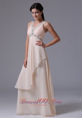 V-neck Prom Dress Beading and Ruch Uneven Hemline