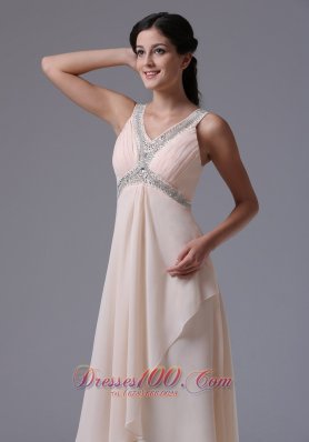 V-neck Prom Dress Beading and Ruch Uneven Hemline