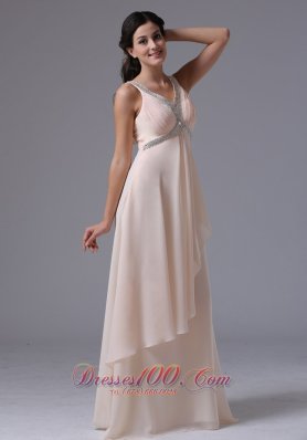 V-neck Prom Dress Beading and Ruch Uneven Hemline