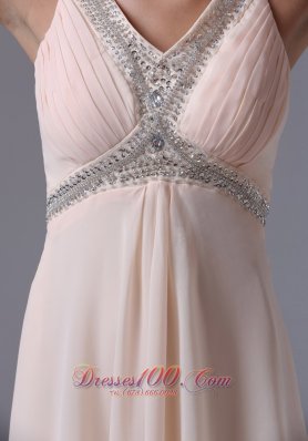 V-neck Prom Dress Beading and Ruch Uneven Hemline