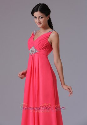 Ruched V-neck Mid Beadwork Prom Dress Floor-length