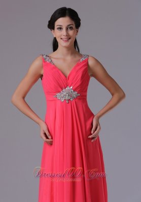 Ruched V-neck Mid Beadwork Prom Dress Floor-length