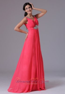 Ruched V-neck Mid Beadwork Prom Dress Floor-length