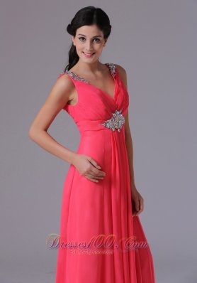 Ruched V-neck Mid Beadwork Prom Dress Floor-length