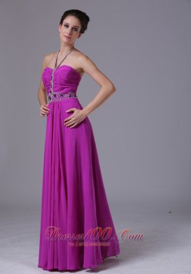 Halter Fuchsia Chiffon 2013 Prom Dress Colorful Beading