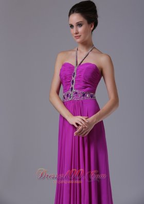 Halter Fuchsia Chiffon 2013 Prom Dress Colorful Beading