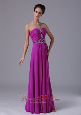 Halter Fuchsia Chiffon 2013 Prom Dress Colorful Beading