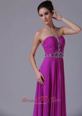 Halter Fuchsia Chiffon 2013 Prom Dress Colorful Beading