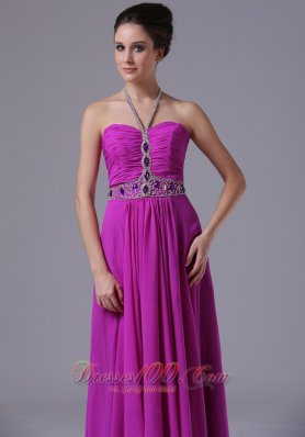 Halter Fuchsia Chiffon 2013 Prom Dress Colorful Beading