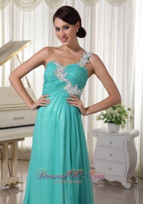 Appliques One Shoulder and Bust High Slit Prom Dress Brush Train