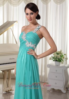 Appliques One Shoulder and Bust High Slit Prom Dress Brush Train