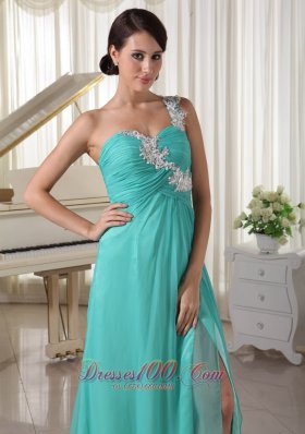 Appliques One Shoulder and Bust High Slit Prom Dress Brush Train