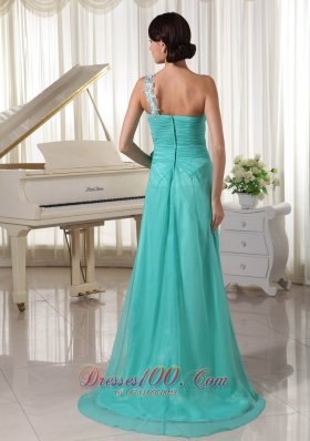 Appliques One Shoulder and Bust High Slit Prom Dress Brush Train