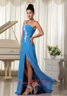 Appliques One Shoulder High Slit Prom Dress Brush Train