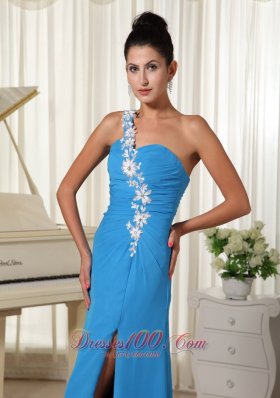 Appliques One Shoulder High Slit Prom Dress Brush Train