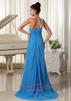 Appliques One Shoulder High Slit Prom Dress Brush Train