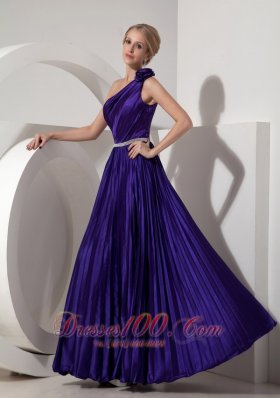 Floral One Shoulder Prom Dress Beading Decorated  Pleating