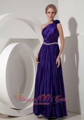 Floral One Shoulder Prom Dress Beading Decorated  Pleating