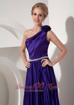 Floral One Shoulder Prom Dress Beading Decorated  Pleating