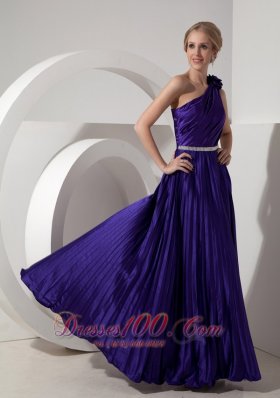 Floral One Shoulder Prom Dress Beading Decorated  Pleating