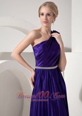 Floral One Shoulder Prom Dress Beading Decorated  Pleating