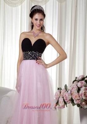 Pink and Black Beading Prom Dress Taffeta and Tulle