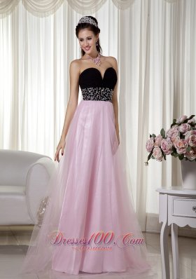 Pink and Black Beading Prom Dress Taffeta and Tulle