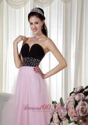 Pink and Black Beading Prom Dress Taffeta and Tulle