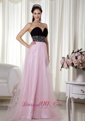 Pink and Black Beading Prom Dress Taffeta and Tulle